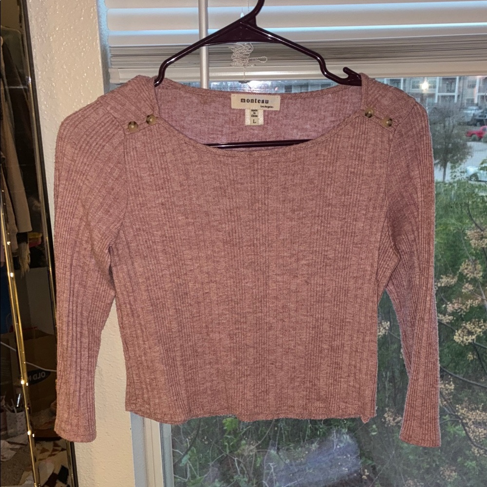 Monteau Dusty Pink Ribbed Knit Top